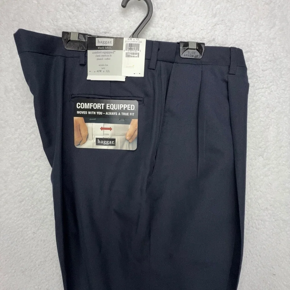 Haggar Black Label Men‎ 40x32 Navy Blue Pleated Cuffed Dress Pants NWT